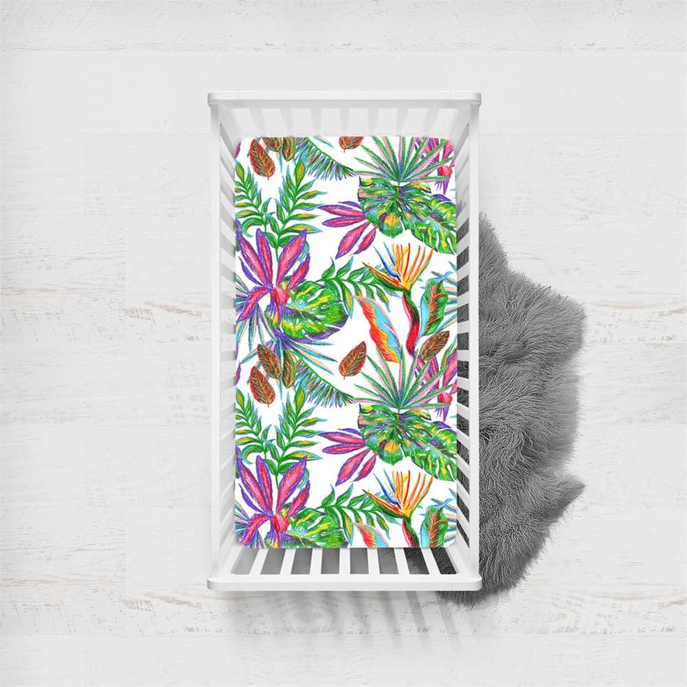Odot Fitted Crib Sheet, Stroller Mattress Cover, 3D Leaf Pattern, Soft Baby Sheet, Plant 5, 120 x 60 cm