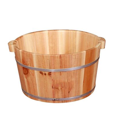 Natural Wood Foot Bath Bucket with Lid and Massage Beads