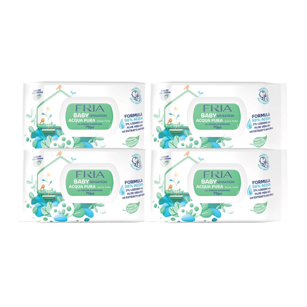FRIA Baby Sensation Pure Water Diaper Wipes, 98% Purified Water Formula, Dermatologically Tested, 280-Count Value Pack