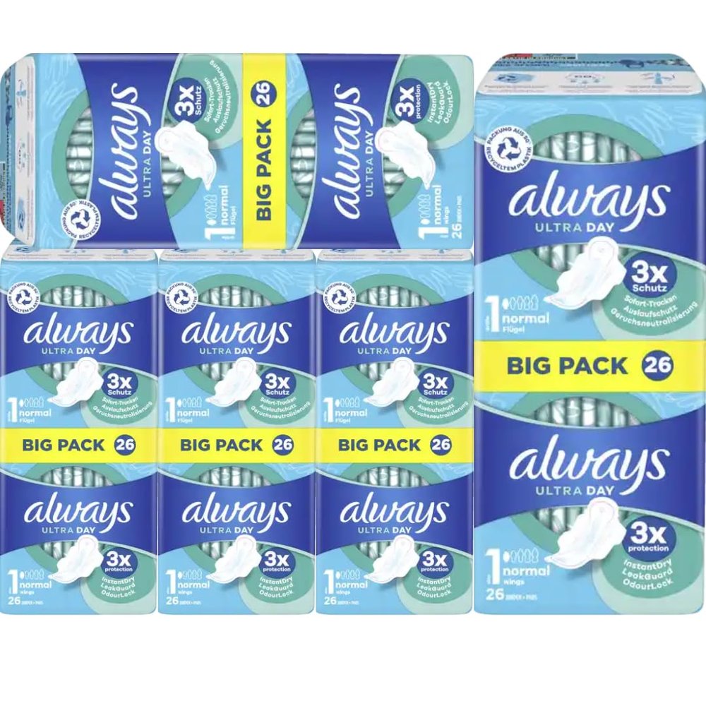 Ultra Day Normal Pads with Wings Big Pack (Size 1), 26 Count x 5 Packs