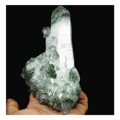 Green Tibetan Phantom Quartz Crystal Cluster, Feng Shui Stone, Decorative Ornament (700–800 g)