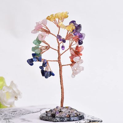 Natural Crystal Tree Room Decor, Amethyst, Rose Quartz, Olivine, Lucky Tree, Agate Slices, Stone Ornament, Home Decor Gift, Garnet, 1 Pc (Color: Colorful Crystal, Size:)