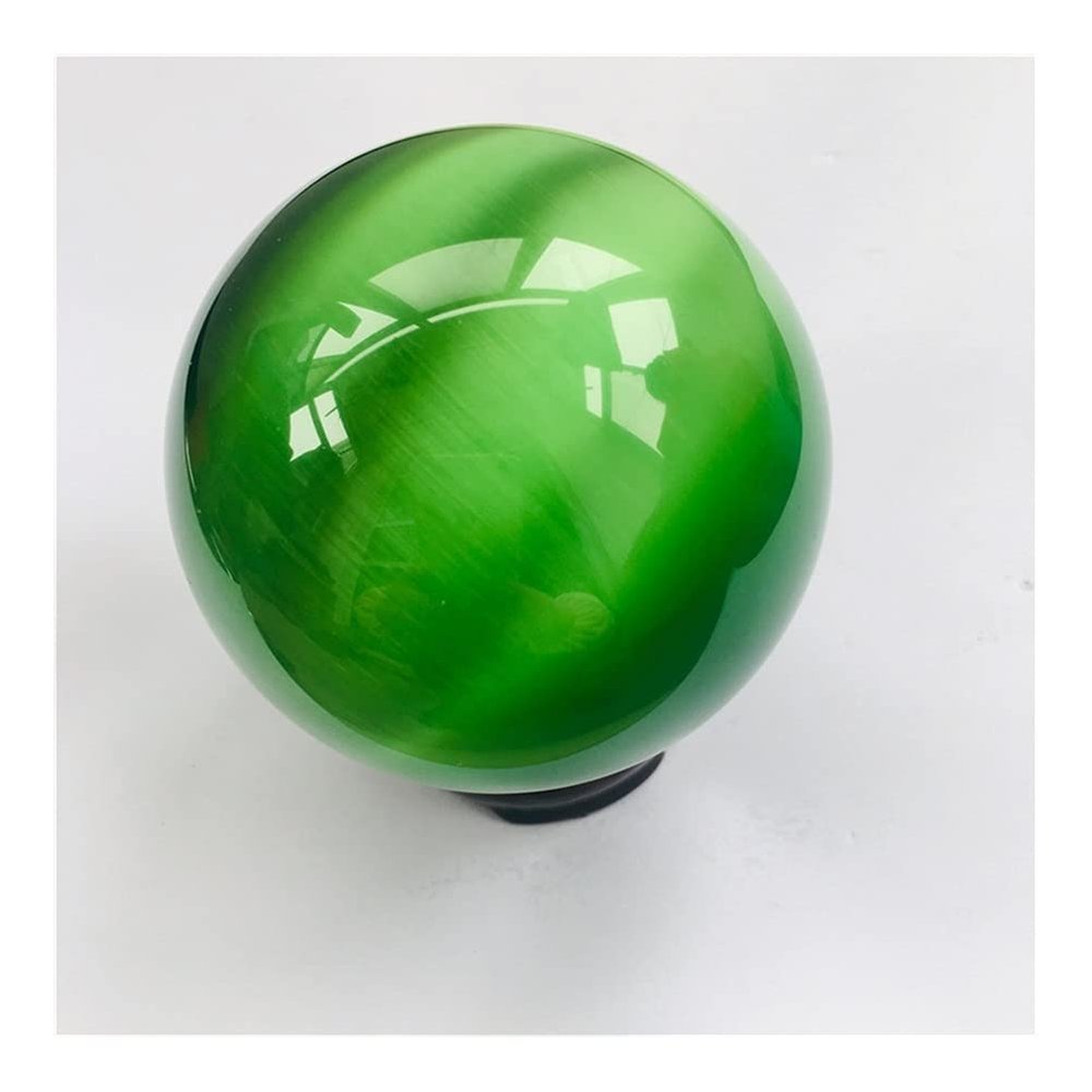 Natural Green Cat's-Eye Quartz Crystal Sphere, 5 cm