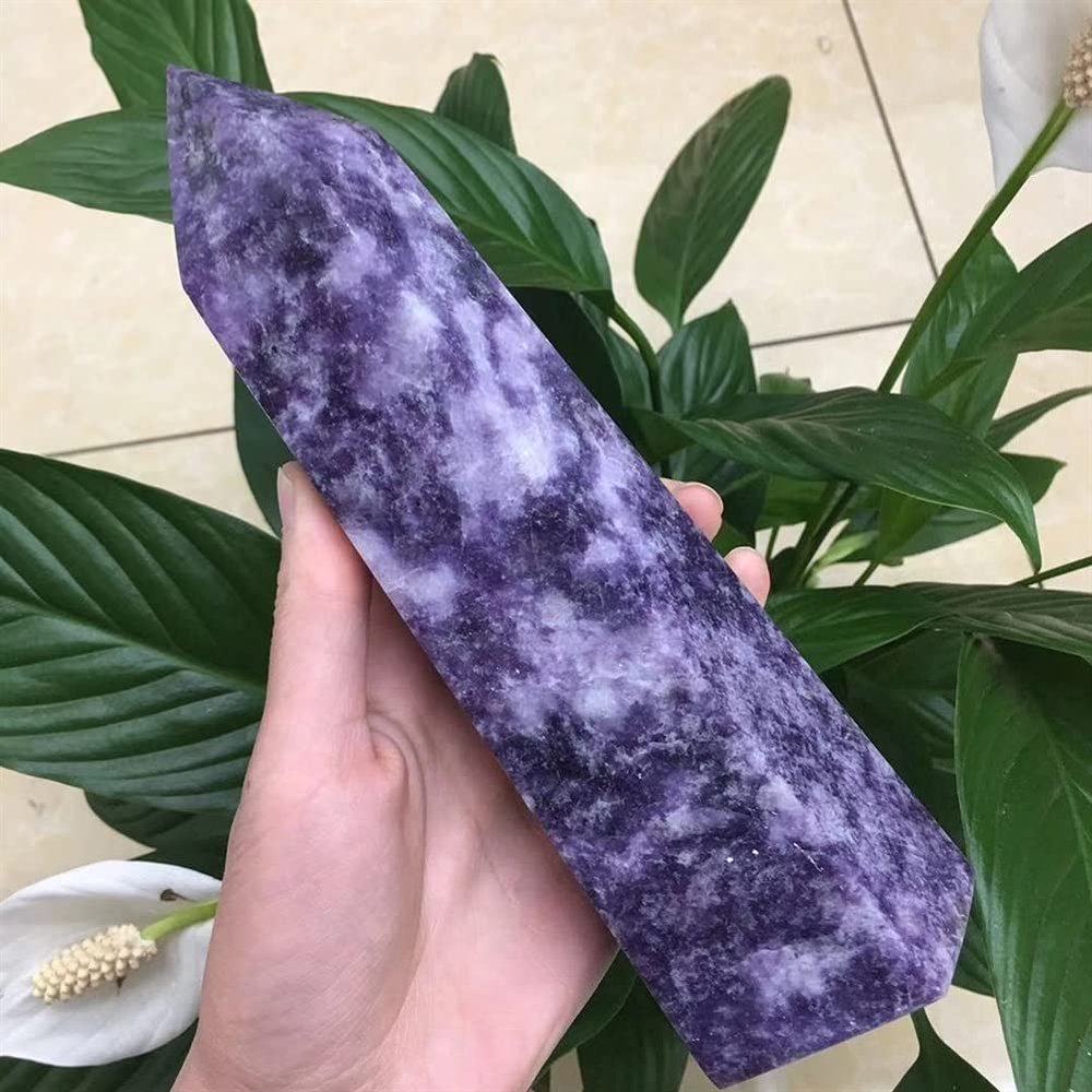 EKFBQBGW Natural Rough Purple Crystal Obelisk for Room Decor, 900–1000 g