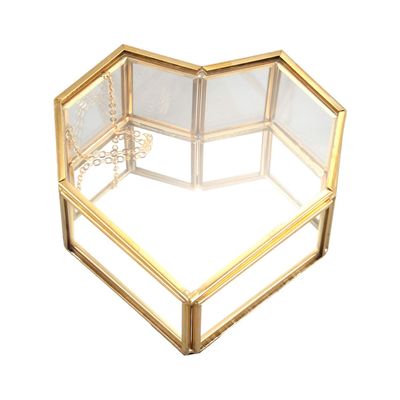 Torribala Flip Heart-Shaped Geometric Glass Jewelry Box and Ring Box for Wedding Decor