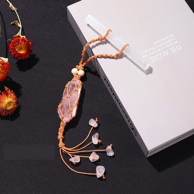 Room Décor, 1 Pc, Natural Selenite Double-Pointed Crystal Column with Mesh Bag, Pendant and Polished Amethyst Quartz, Rose Quartz
