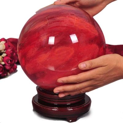 Natural Red Crystal Sphere Ornament, Polished, Handmade, 25 cm