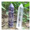 Clear Melting Stone Quartz Tower and Amethyst Crystal Point view 2