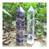 Clear Melting Stone Quartz Tower and Amethyst Crystal Point view 3
