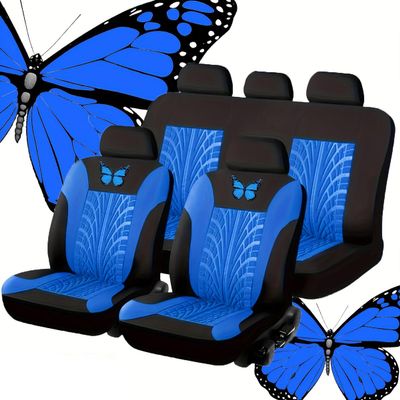 BRZUIL 9-Piece Seat Cover Set Compatible with Tesla Model X, Blue