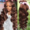 Brazilian Body Wave Human Hair Bundles with HD Lace Closure, 3 Bundles, Brown #4 view 2