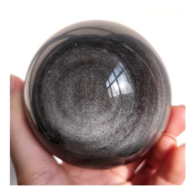 EKFBQBGW Room Decor Natural Silver-Sheen Black Obsidian Crystal Sphere, Wicca Gift for Warding Off Evil Spirits (Size: 7–8 cm)