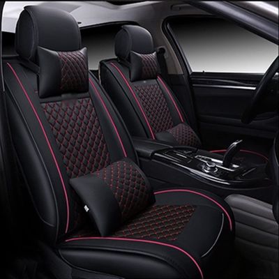 PU Leather Car Seat Covers for Hyundai, 5 Seats, Black/Red with Pillow