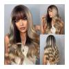 XXAD553TY Women's Ombre Brown-Gold Highlight Synthetic Wig for Black Women, Long Wavy Wig with Bangs (LC040-1) view 1