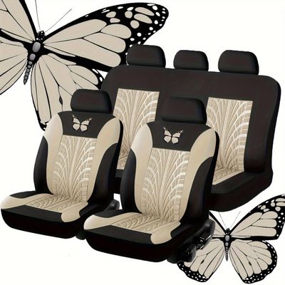 BRZUIL 9-Piece Car Seat Covers, Compatible with Daihatsu YRV, Scion Venza, Datsun Sirion, Terios, and Serion, Decorative Car Seat Covers, 3-Beige