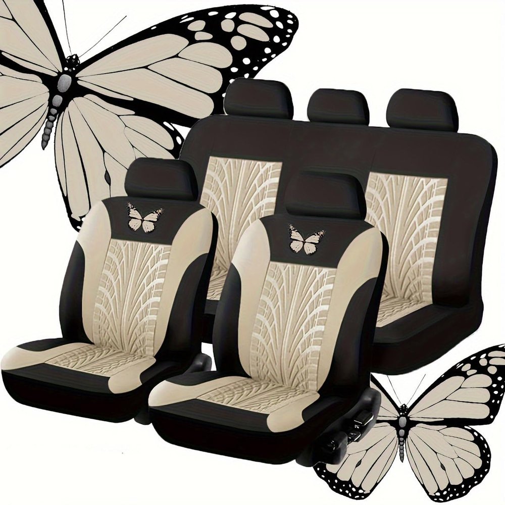 BRZUIL 9-Piece Car Seat Covers, Compatible with Daihatsu YRV, Scion Venza, Datsun Sirion, Terios, and Serion, Decorative Car Seat Covers, 3-Beige