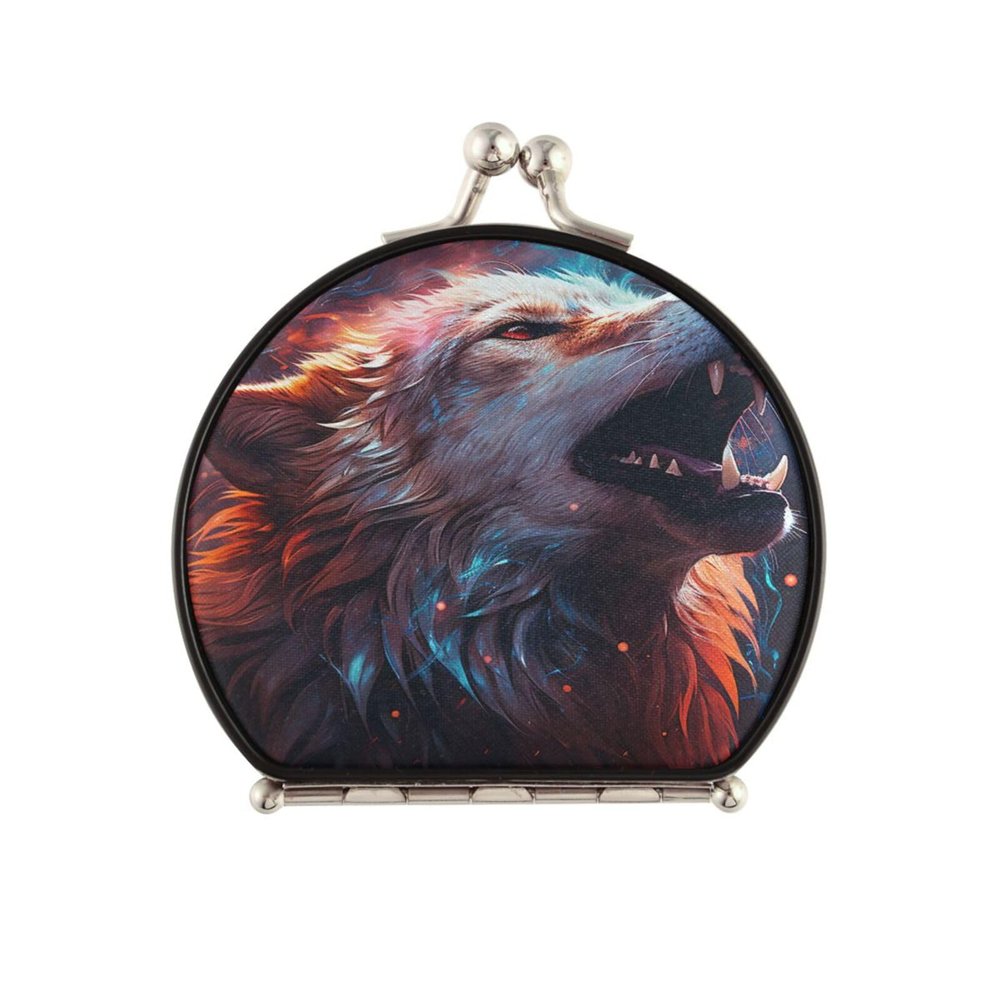 NYYYTTTEU Sad Space Howling Wolf Makeup Compact Mirror for Handbags, Foldable Portable Travel Mirror