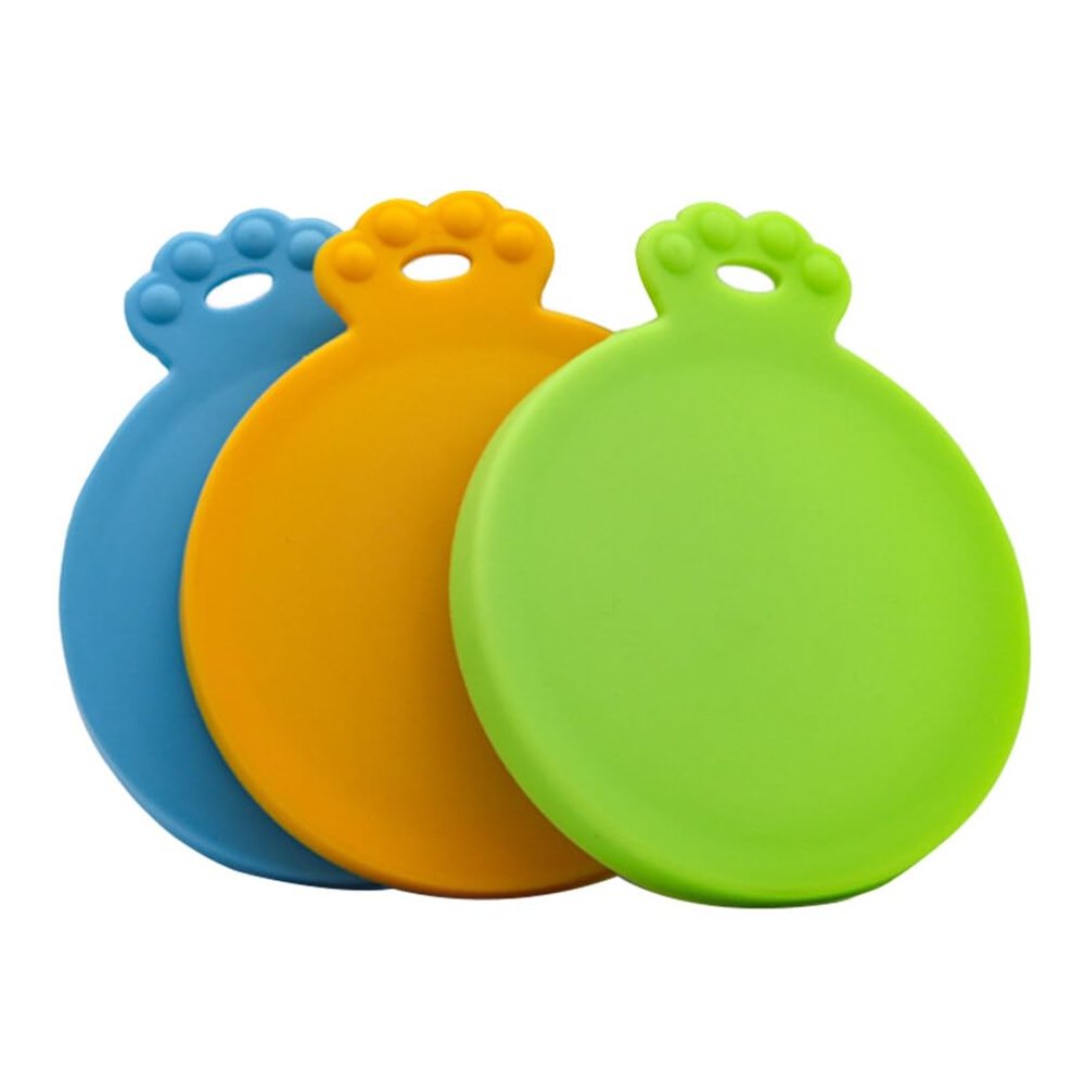 Toddmomy 3-Piece Silicone Can Lids for Pet Food, Reusable Airtight Covers, Orange, Blue and Green