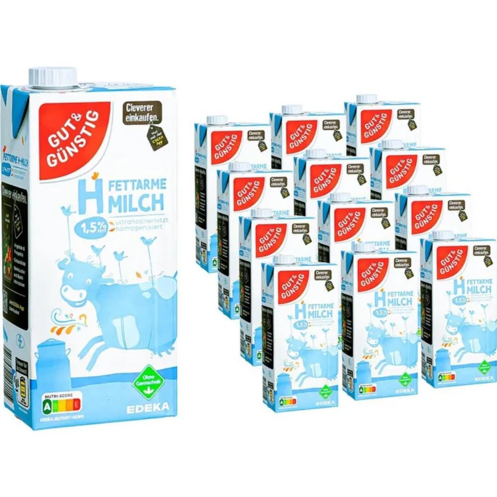 Gut&Günstig Low-Fat UHT Milk 1.5% Fat, 1 L, 12 Pack
