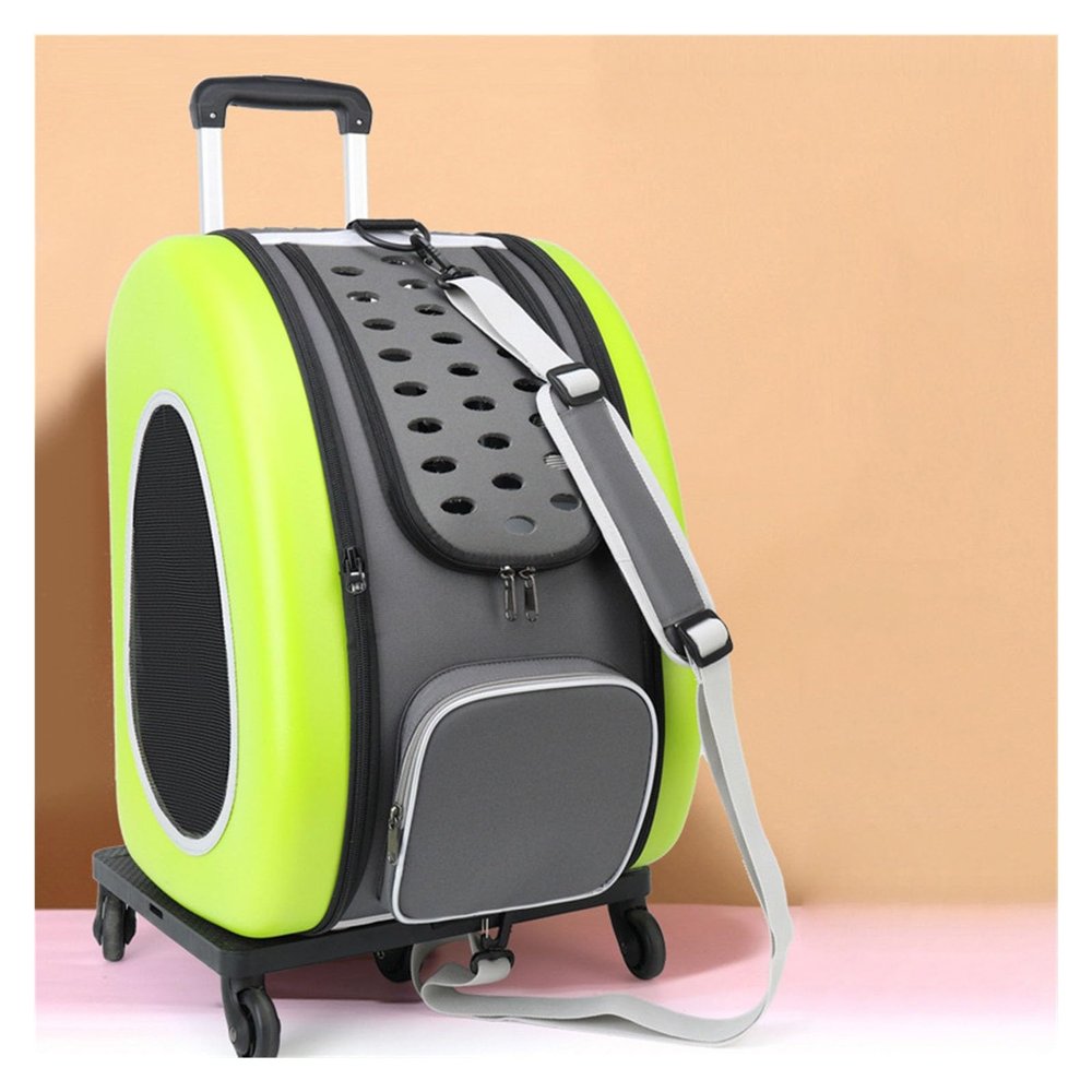 Linmeas-753 3-in-1 Pet Trolley Backpack with Wheels, Green-A
