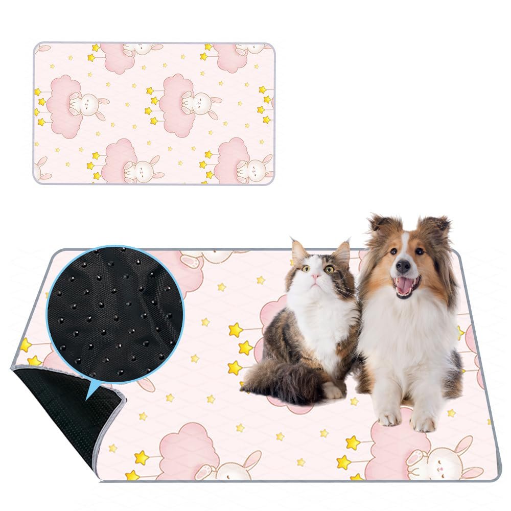 Mateju Washable Puppy Training Pad, Non-Slip, Absorbent, Reusable, Pink Clouds, 100 x 70 cm