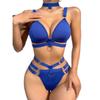 ZEMALON Sexy Lingerie for Women, Adjustable Open-Bust Bodysuit Set, Cut-Out Lace Halter Costume, A-Blue, XXL view 1