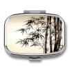 YJWANDO Portable Pill Case with Bamboo Tree and Chinese Calligraphy Print, 2 Compartments view 1
