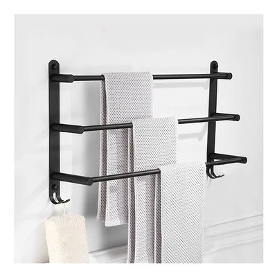 3-Tier Towel Rack, Wall-Mounted, Stainless Steel, Black, 40 cm