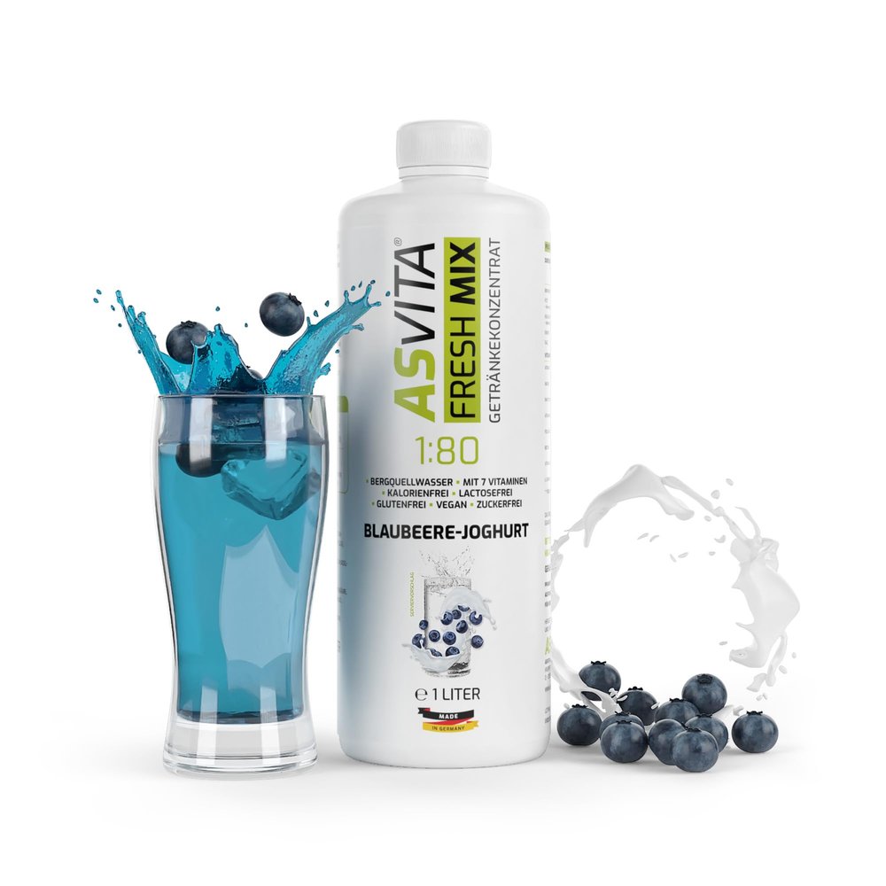 AsVita Sugar-Free Syrup | Fresh Mix 1:80, 1-Liter Bottle, Blueberry Yogurt