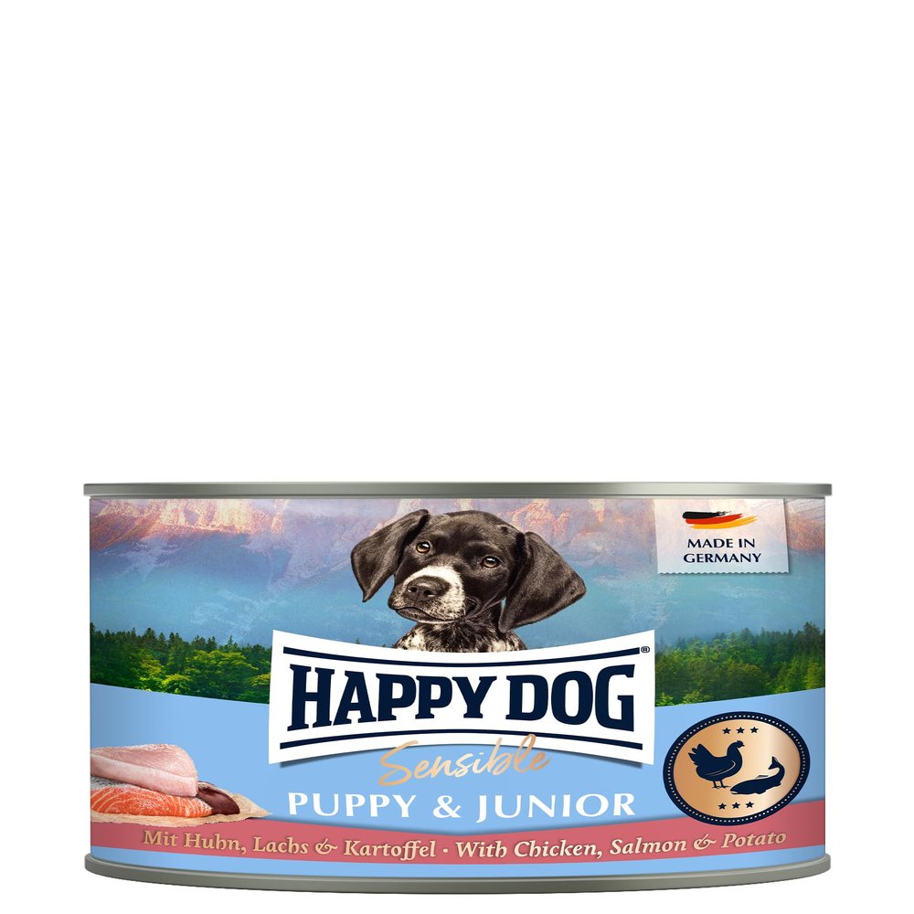 Happy Dog - Sensible Puppy & Junior M - Chicken, Salmon, Potato - Wet Food 12 x 200 g