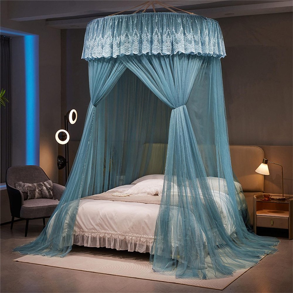ENEN Bed Canopy Mosquito Net with Lace Trim, Blue