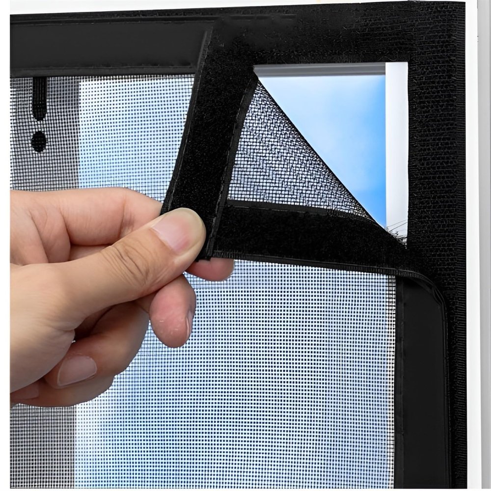 No-Drill Stainless Steel Cat Window Screen with Self-Adhesive Hook-and-Loop Tape, 150 x 150 cm