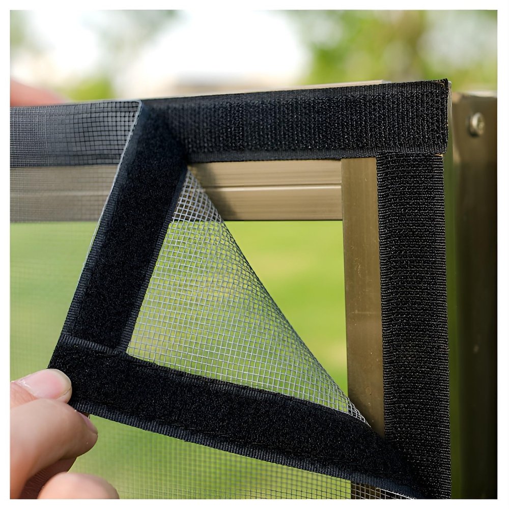 Cat-Proof Window Screen Without Drilling, Stainless Steel Insect Mesh with Hook-and-Loop Tape, Gray Mesh/Black