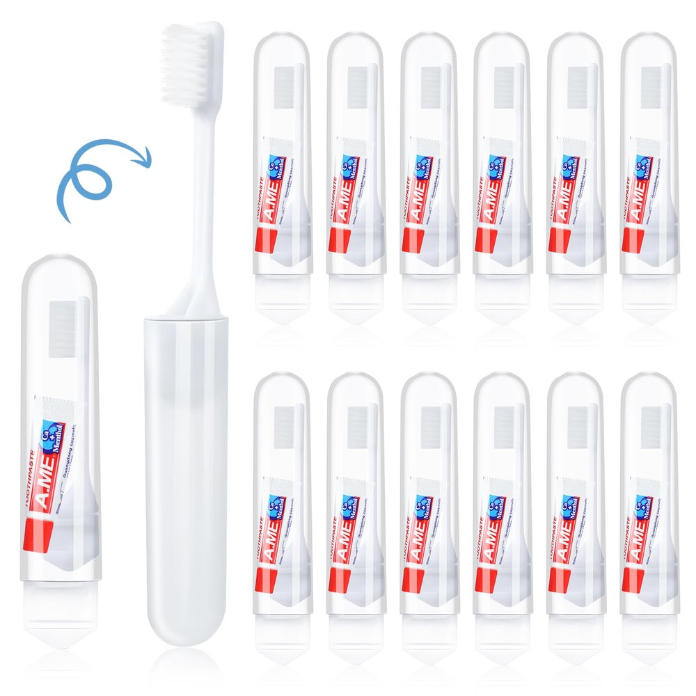 taonganui 12-Pack Foldable Travel Toothbrushes with Toothpaste