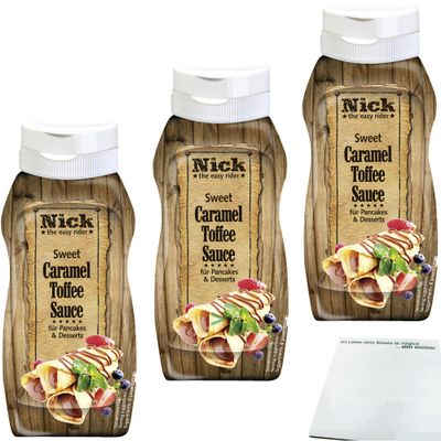 Nick Sweet Caramel Toffee Sauce 3-Pack (3 x 250 g Bottles) + usy Block