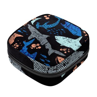 Period Pouch for School, Zippered Sanitary Pad Storage Bag, Menstrual Cup and Tampon Pouch, Shark Ocean Sea