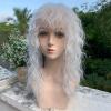 Long Wavy Curly White Synthetic Wig with Bangs view 3