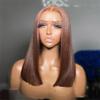 Chocolate Brown 16-Inch Straight Bob Lace Frontal Wig, Brazilian Remy Human Hair, #13x4 view 1