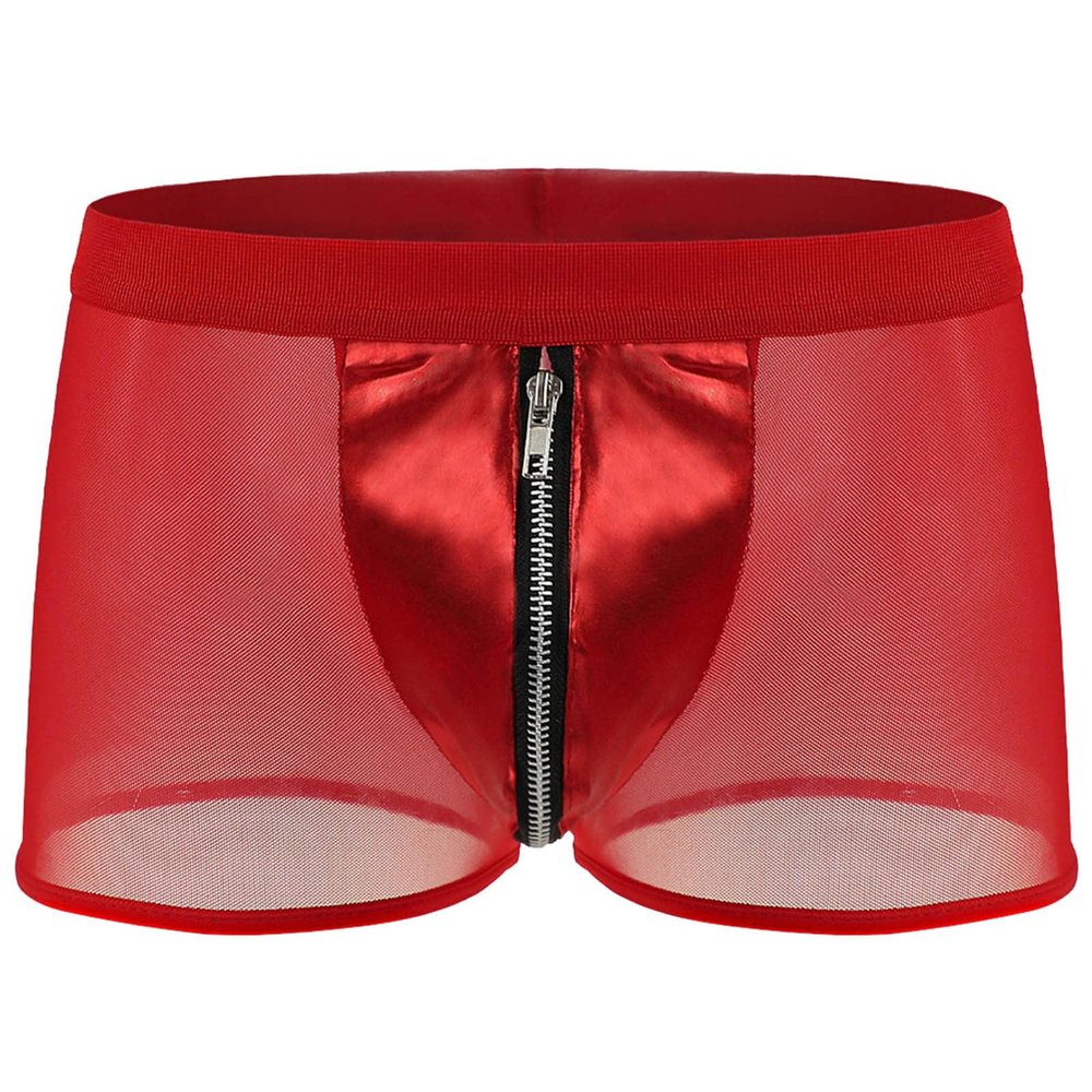 Gefomuofe Wetlook Men's Latex Boxer Shorts with Zipper