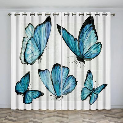 ZDLLDZ Blue Butterfly Blackout Curtains, Simple Pattern, 117 x 160 cm (W x H), Set of 2