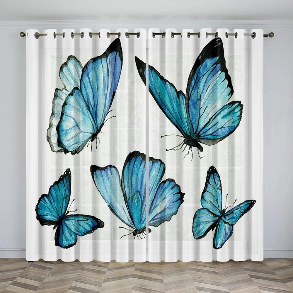 ZDLLDZ Blue Butterfly Blackout Curtains, Simple Pattern, 117 x 160 cm (W x H), Set of 2
