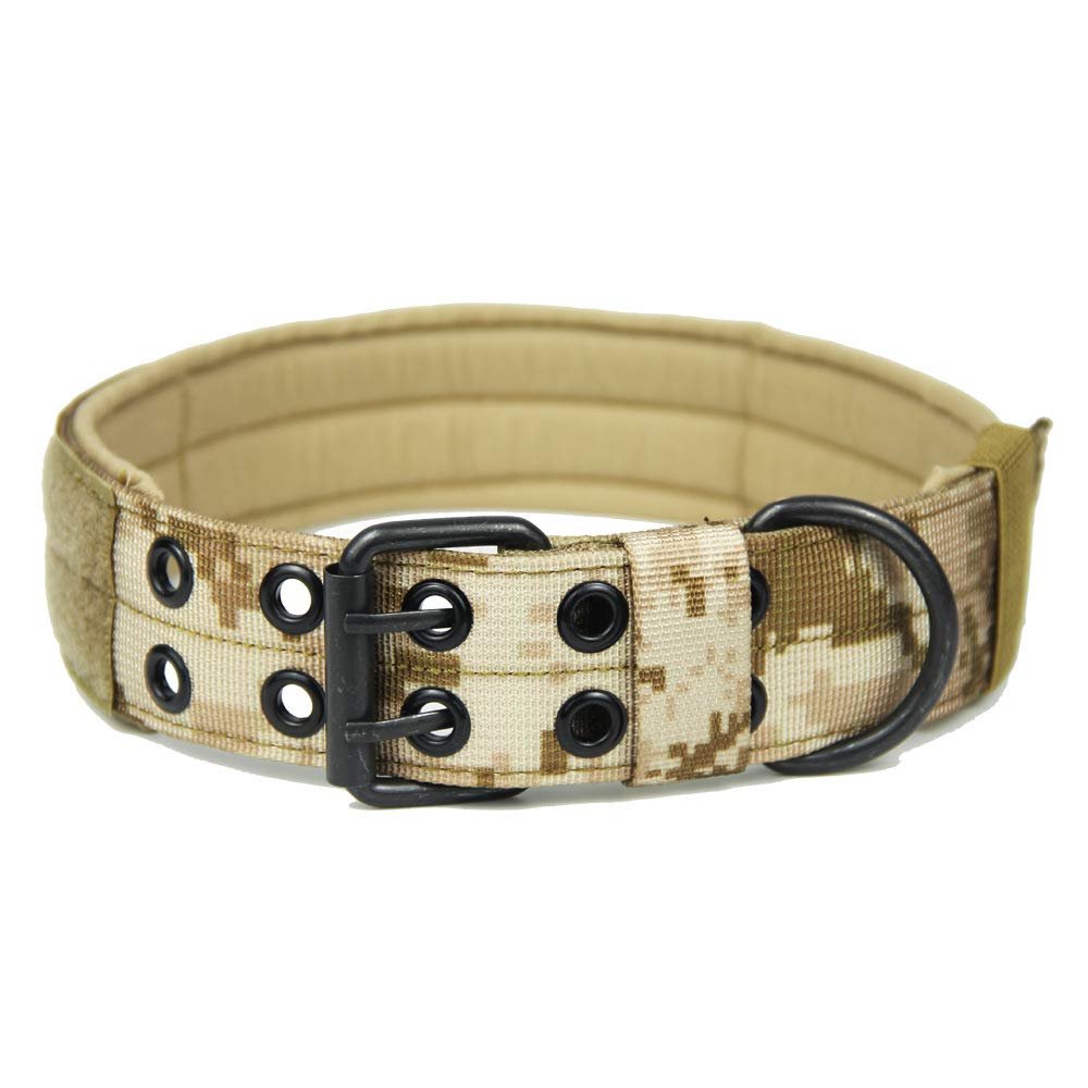 Adjustable Military Dog Collar, Soft Nylon, Khaki, M