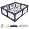 DREAMADE Baby Playpen, 189 x 158 cm, with Mattress, 4 Pull Rings, 50 Ocean Balls and Carrying Bag, Dark Gray view 1