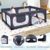 DREAMADE Baby Playpen, 189 x 158 cm, with Mattress, 4 Pull Rings, 50 Ocean Balls and Carrying Bag, Dark Gray view 4