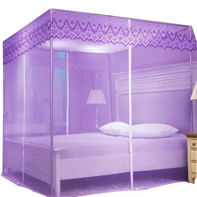 Romantic Square Lace Mosquito Net with Zipper, 3 Openings, Queen-Size Bed Canopy, 180 × 220 cm / 180 × 200 cm