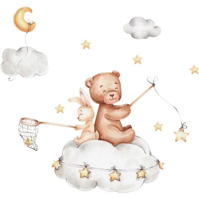 Viusneun Teddy Bear and Rabbit Wall Stickers for Kids' Rooms