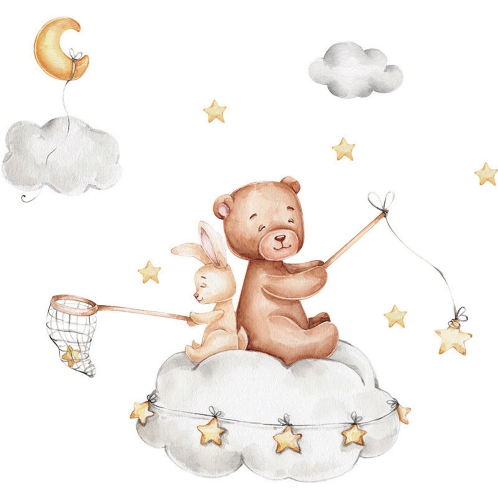 Viusneun Teddy Bear and Rabbit Wall Stickers for Kids' Rooms
