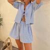 Qianderer Women's Y2K Plaid Shirt and Shorts Set, 2-Piece Lounge and Pajama Outfit, Dark Blue view 3