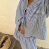 Qianderer Women's Y2K Plaid Shirt and Shorts Set, 2-Piece Lounge and Pajama Outfit, Dark Blue view 4