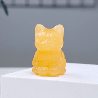 JRXFXEKW 1.2-Inch Cat Statue, Natural Crystal, Carved Animal Figurine, Gemstone Craft, Home Décor (Yellow, One Size)